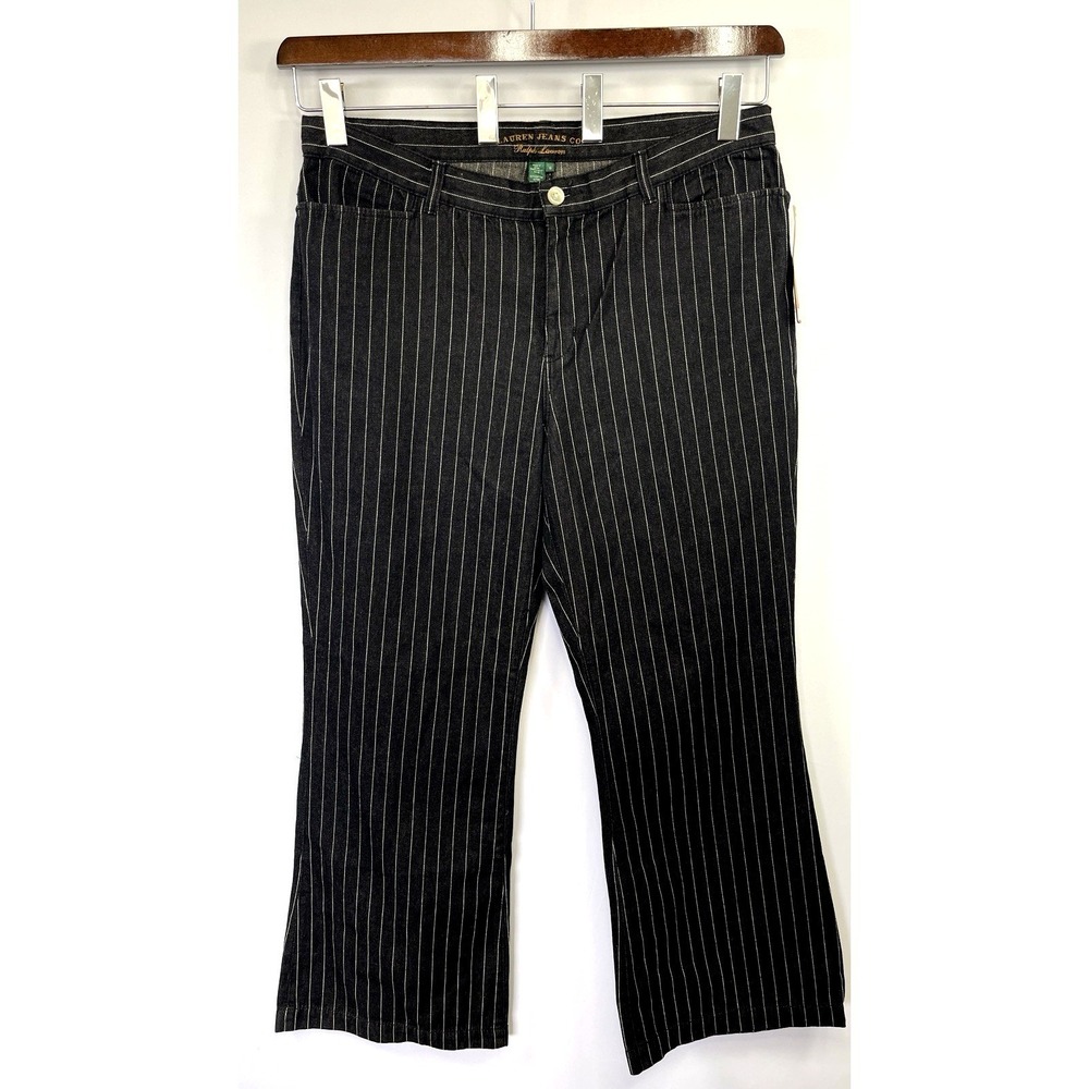NWT Ralph Lauren Jeans Co. Womens Pinstripe Denim Jeans Sizen 16 Black Flare Leg